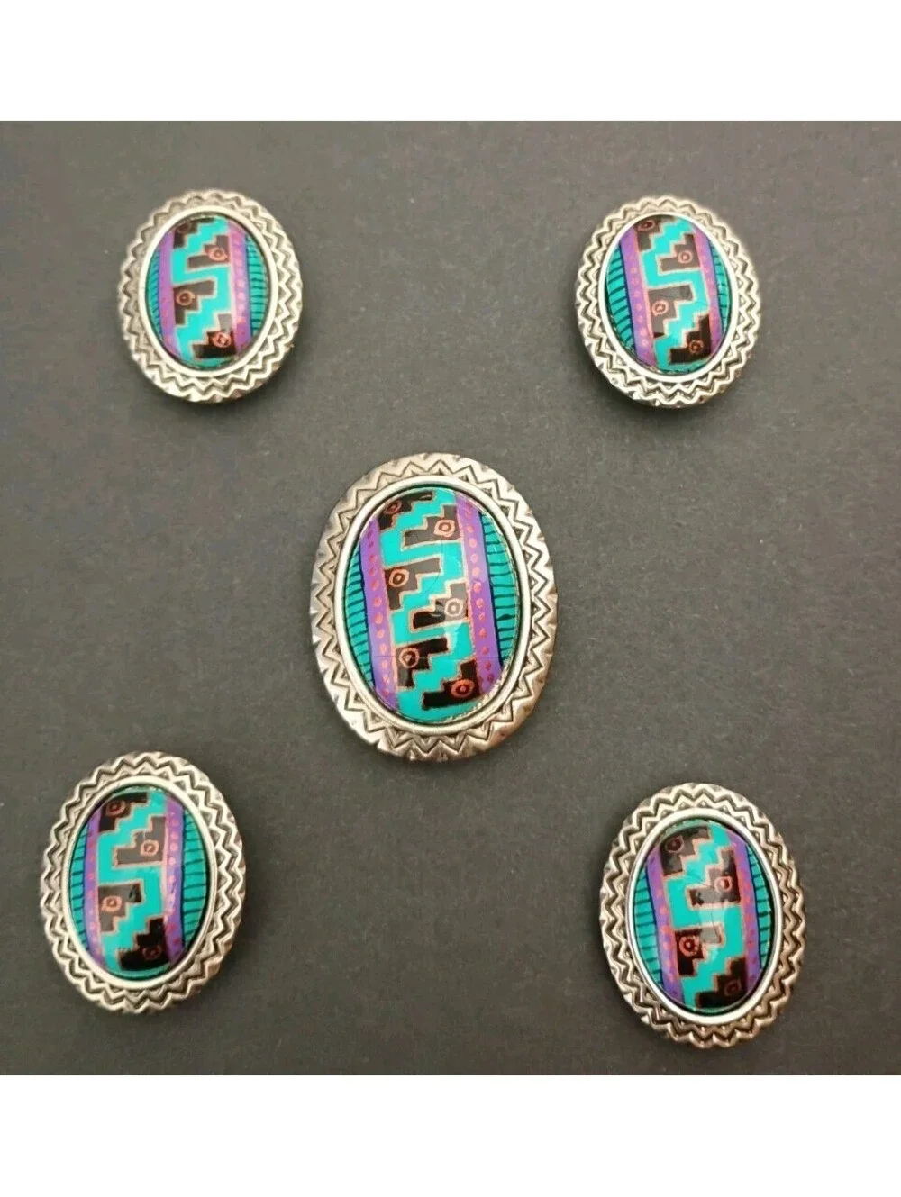VTG.Southwestern Button Covers Set 5 Geometric Enamel Clip On Shirt Accessories